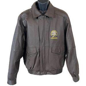 North American Hunting Club Life Members Brown Leather Bomber Jacket